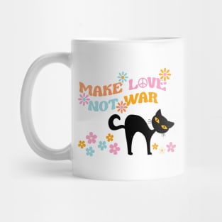 Retro Cat Make Love Not War Vintage Mid Century Cat Mug